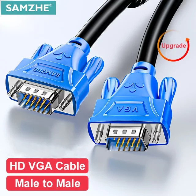 SAMZHE VGA-Kabel 1080P Stecker auf Stecker mit Ferritringen, 3+6 D-SUB Video-Verlängerungsleitung in Blau - Bild 1
