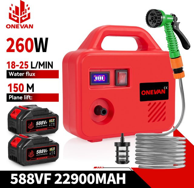 ONEVAN Elektrische Wasserpumpe 260 W, Akkubetrieben für Makita 18 V LXT Akkus, Rot - Bild 1