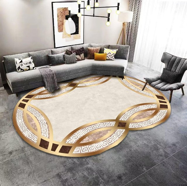 Ovaler Teppich Wucifang Jewelry in Gold und Beige, modern und geometrisch, rutschfest und waschbar, B: 140 cm, L: 200 cm - Bild 1