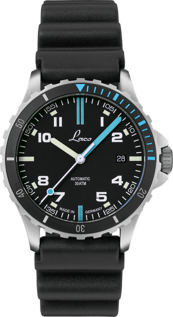 Laco Armbanduhr Automatik, Edelstahl, Schwarz, 30 ATM, Silikon - Bild 1