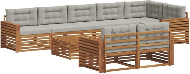 vidaXL Outdoor-Sofagarnitur aus Akazienholz in U-Form mit Kissen, 26-teilig, Natur und Grau - Bild 1