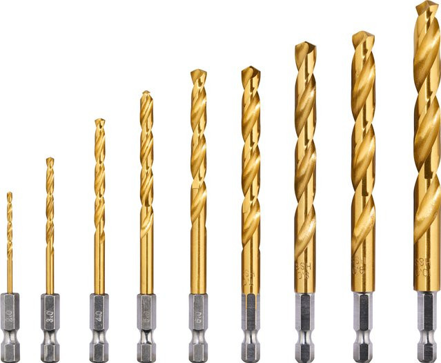 Parkside Winkelbithalter und Impact-Bohrer-Set aus Stahl in Gold, 9-teilig - Bild 1