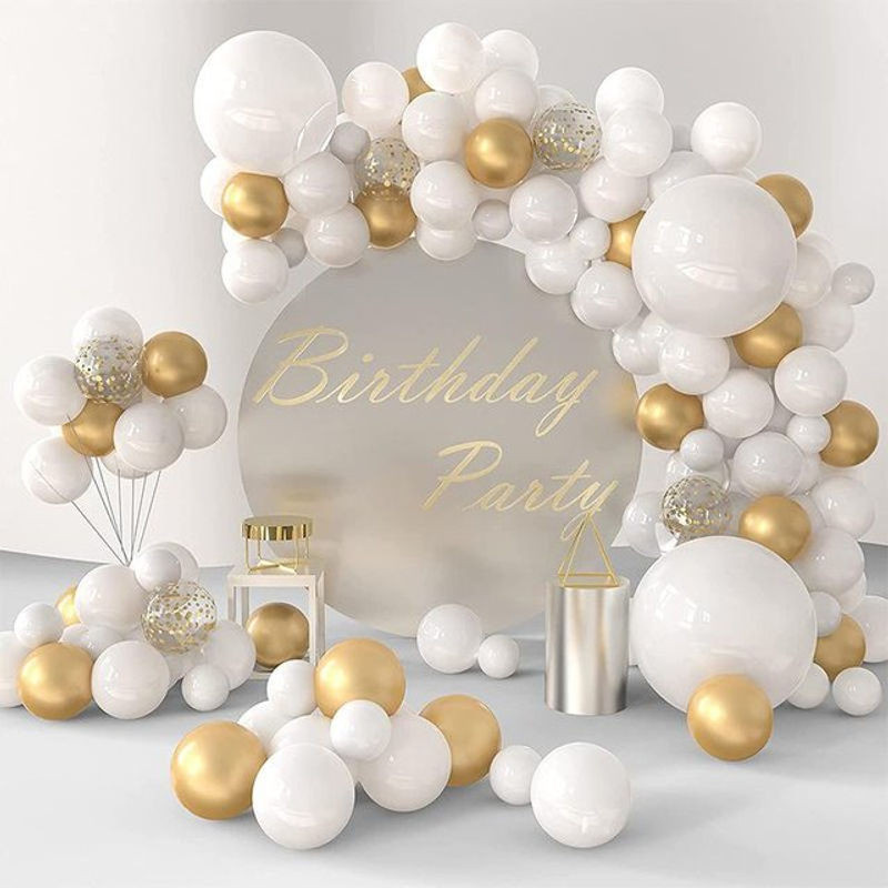 WTEMPO Ballonbogen Set aus 108 Stück in Weiß und Gold, Latex Ballongirlande für Geburtstag, Hochzeit und Babyparty - Bild 1