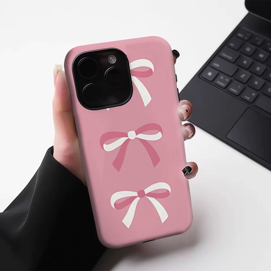Potdemiel Handyhülle mit rosa und weißer Schleife für iPhone 17 16 15 14 13 Pro Max Plus, magnetische robuste Doppelschicht-Hülle - Bild 3