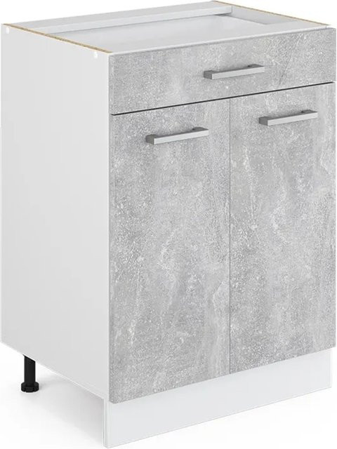 Vicco Küchenunterschrank R-Line Beton in Grau mit Schubladen und Türen, B/T/H: 60 x 46 x 81,6 cm - Bild 1