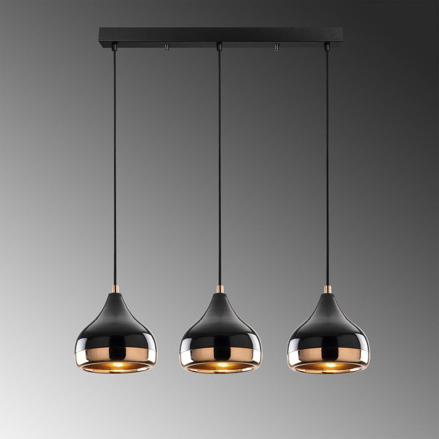 Opviq Pendelleuchte Yildo in Schwarz und Kupfer aus Metall mit 3 E27 Fassungen, Höhe: 111 cm, Breite: 17 cm, Tiefe: 17 cm - Bild 3