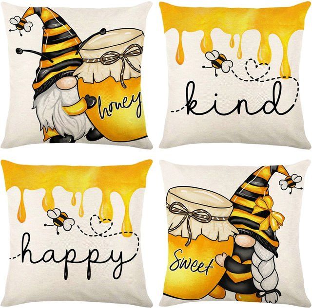 ZZN Kissenbezüge mit Blumen- und Bienenmuster in Gelb und Multicolor für Sofa und Bett - Bild 1