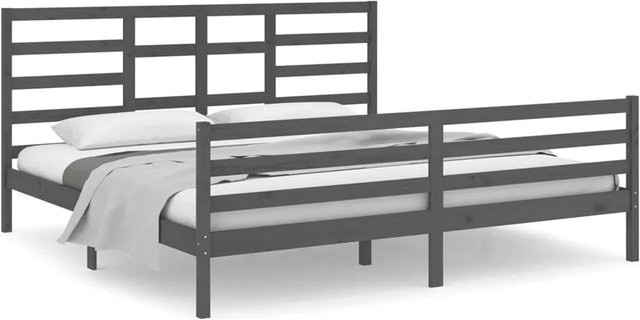 vidaXL Massivholzbett aus Kiefernholz in Grau, B/T/H: 200 x 200 x 104 cm - Bild 1