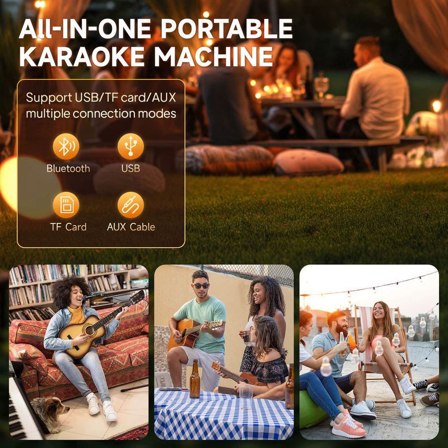 FanFun Tx06 Karaoke Bluetooth-Lautsprecher mit Mikrofon und Rhythmuslicht in Schwarz - Bild 6