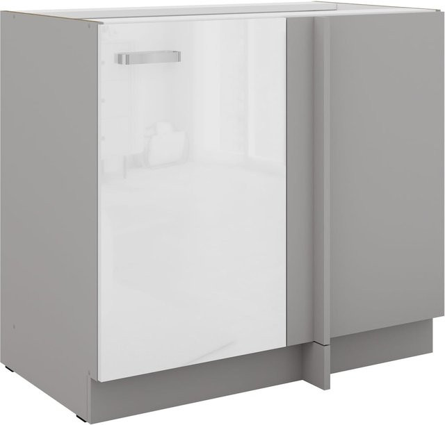 Eckunterschrank Bianca Weiß Hochglanz und Grau Breite: 105 cm - Bild 1