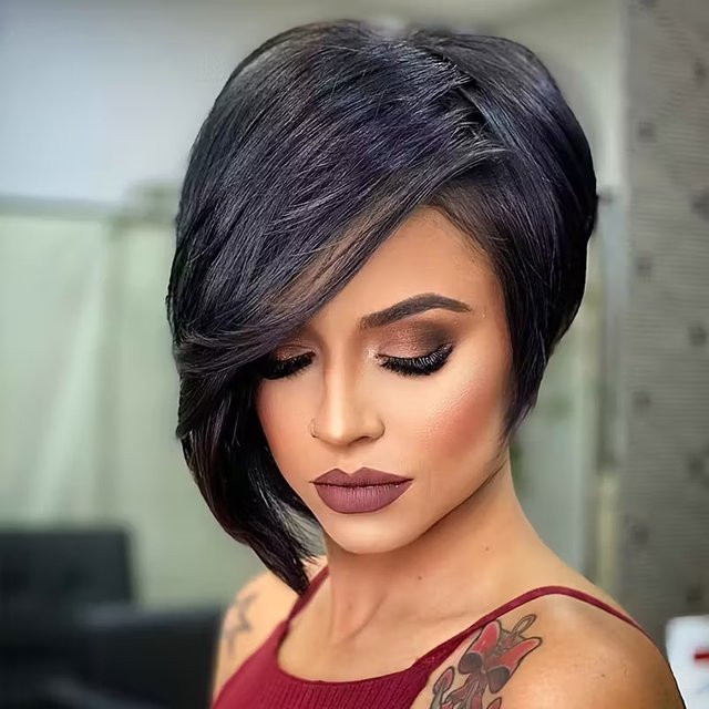 OYM HAIR Pixie-Perücke mit Pony, 100 % Echthaar, Damen - Bild 1