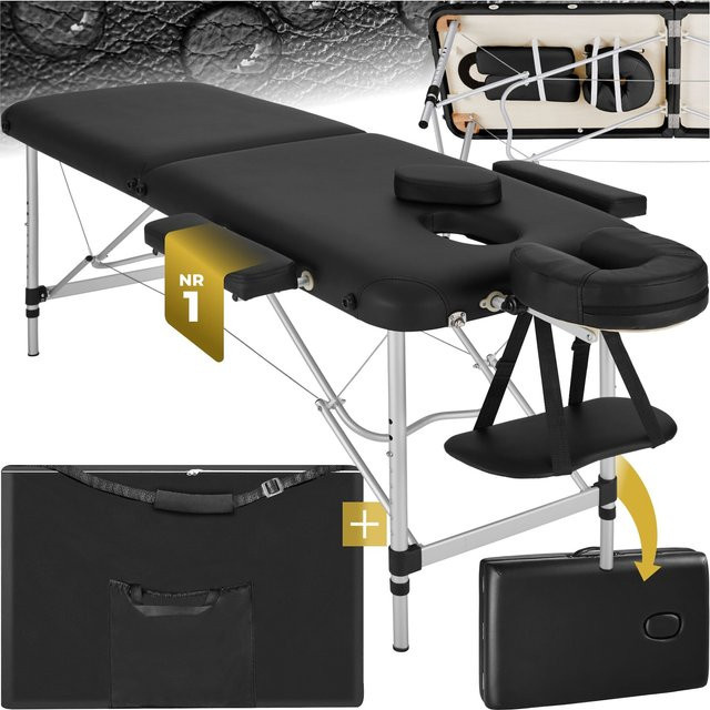tectake 2 Zonen Massageliege mit Aluminiumgestell in Schwarz, B/T/H: 205 x 60 x 89 cm - Bild 1