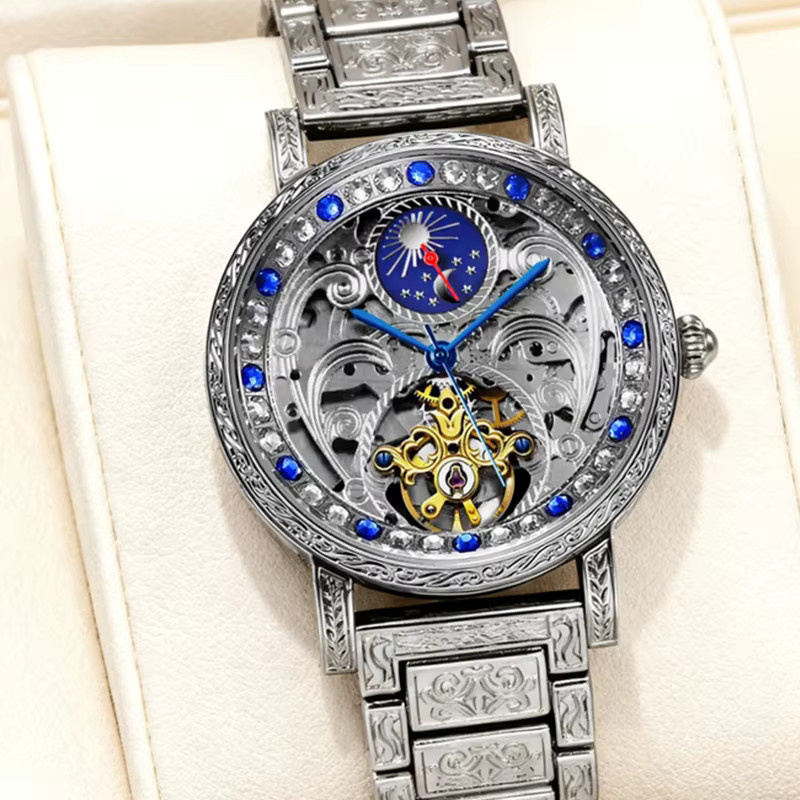 CAROTIF Herren Armbanduhr, mechanisch, Tourbillon, Silber, Vintage-Stil - Bild 4