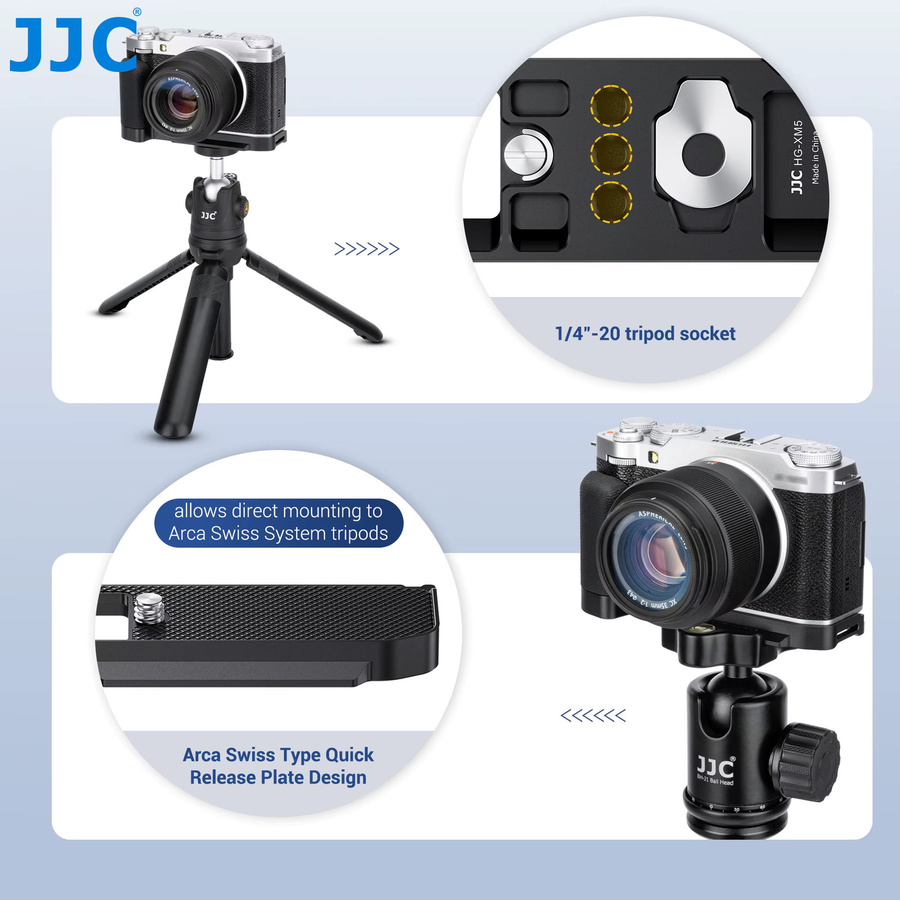 JJC L-förmiger Metall-Handgriff für Fujifilm X-M5 in Schwarz mit Arca Swiss Schnellwechselplatte und Silikon-Handgriff - Bild 5