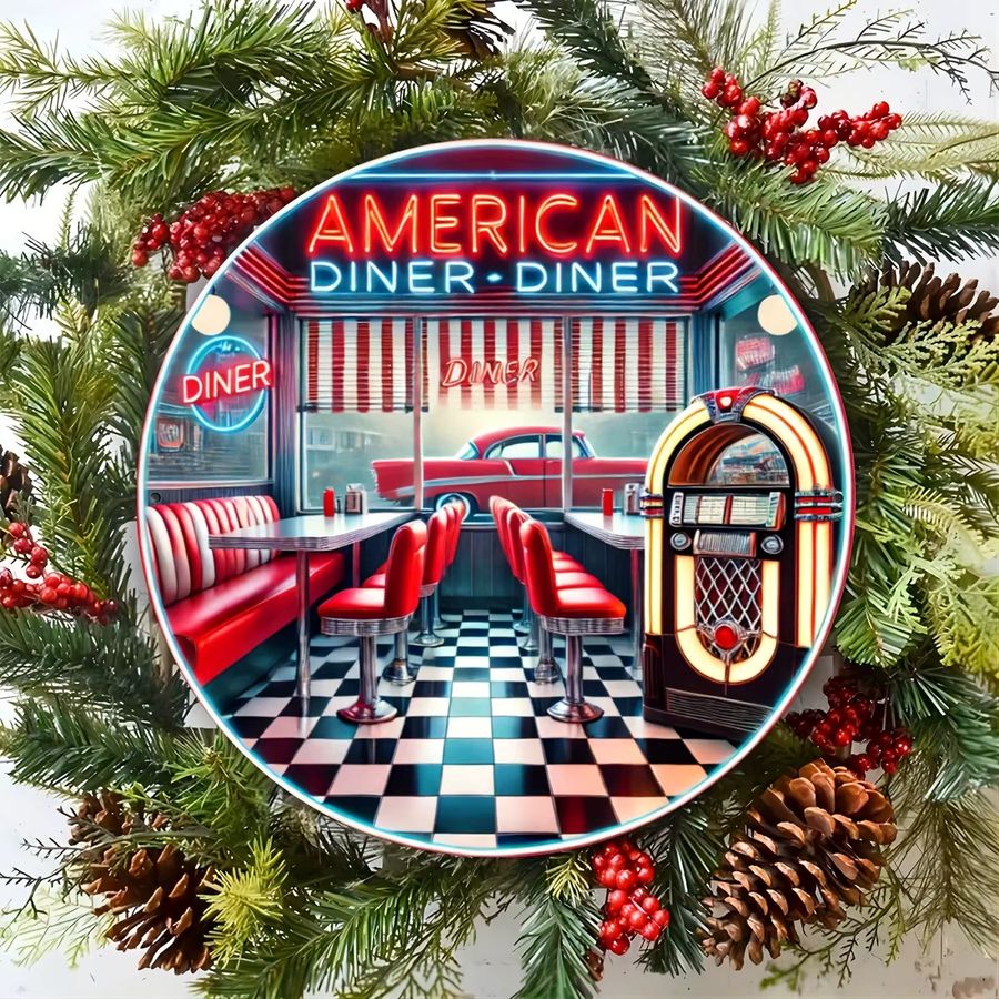 Potdemiel Retro-amerikanisches Restaurant-Blechschild aus Aluminium, rundes Wandkunst-Schild Durchmesser: 19,81 cm - Bild 6