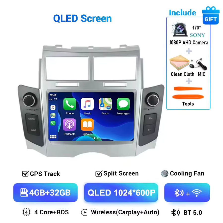 Junda Navi Smart Head Unit mit GPS und Wireless CarPlay sowie Android Auto für Toyota Yaris XP90 Vitz (2005-2011), Schwarz - Bild 4