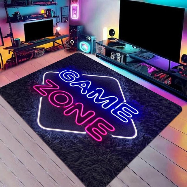 ZbrTwelve Neon Spielzonen Bereichsteppich, Waschbarer und Rutschfester Gamer Teppich für Spielzimmer und Schlafzimmer, B/T/H: 120 x 40 x 1 cm, Multicolour - Bild 1