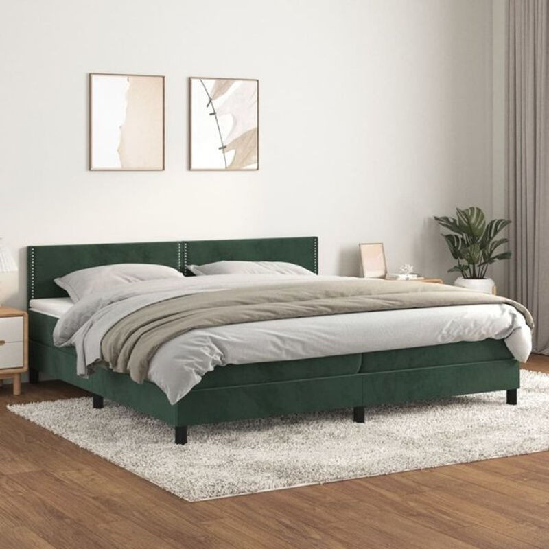 Vidaxl Boxspringbett mit Matratze in Dunkelgrün aus Samt B/T/H: 200 x 200 x 200 cm - Bild 1