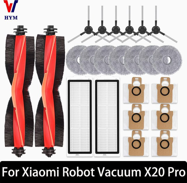 HAOYUNMA Zubehör Set für Xiaomi Robot Vacuum X20 Pro und D102GL mit Hauptbürste, Seitenbürste, HEPA-Filter, Mopptuch und Staubbeutel, Mehrfarbig - Bild 1