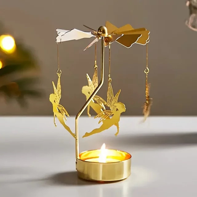 HOCOSHINE Rotierender Kerzenhalter aus Metall in Rot und Gold für Weihnachten, Hochzeiten und Partys - Bild 1