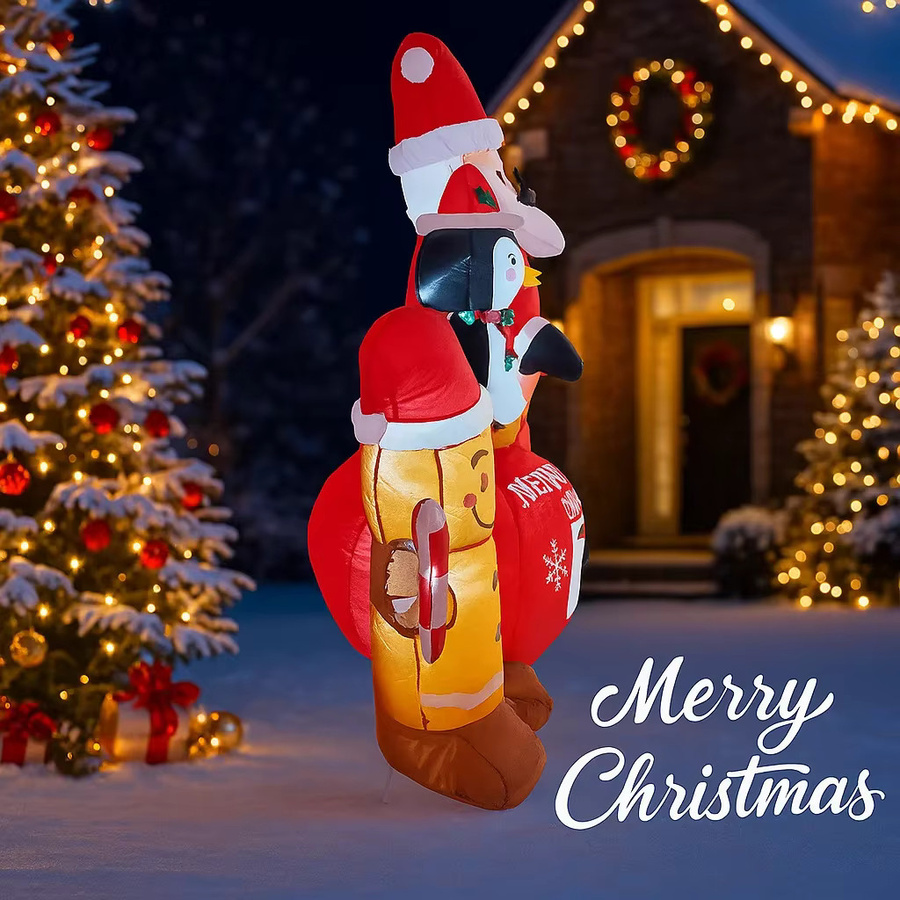 TONGHUANIU Aufblasbares Weihnachtsset mit Weihnachtsmann, Pinguin und Lebkuchenmann, LED-Beleuchtung, Mehrfarbig, Höhe: 220 cm - Bild 2