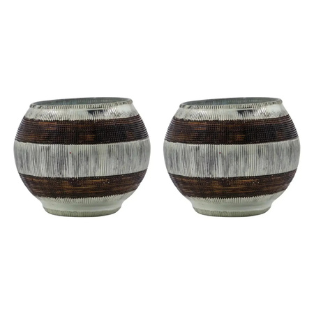 House Doctor Teelichthalter Stripe Set aus 2 Stück, Glas, Silber Braun, Durchmesser: 7,5 cm