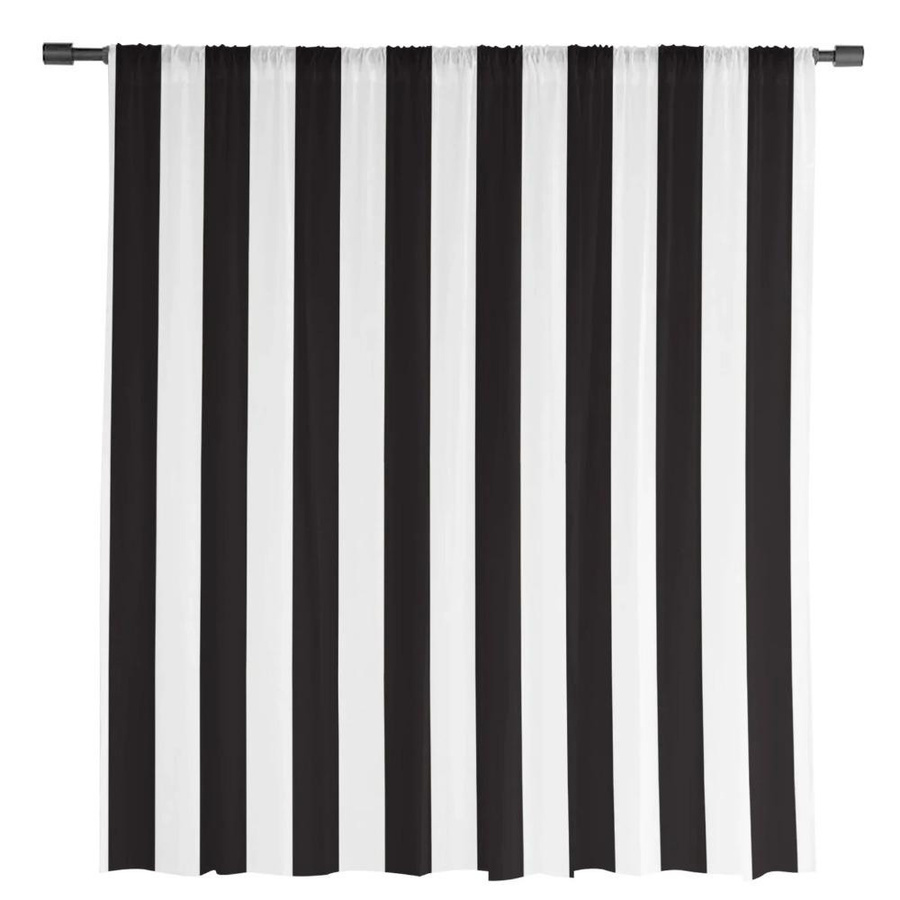 Yiran Furniture Transparentes Tüll-Voile-Organza Vorhang-Set mit schwarz-weißem Streifenmuster für Wohnzimmer, Küche und Schlafzimmer, B: 135 cm, H: 245 cm, 2er-Pack - Bild 4