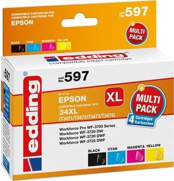 Edding Tintenpatronen Kombi-Pack kompatibel mit Epson 34XL T3471 T3472 T3473 T3474 in Schwarz, Cyan, Magenta und Gelb EDD-597 18-597 - Bild 1