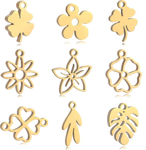 DOOYIO Charms Anhänger, Edelstahl, Gold, Floral, Unisex - Bild 1