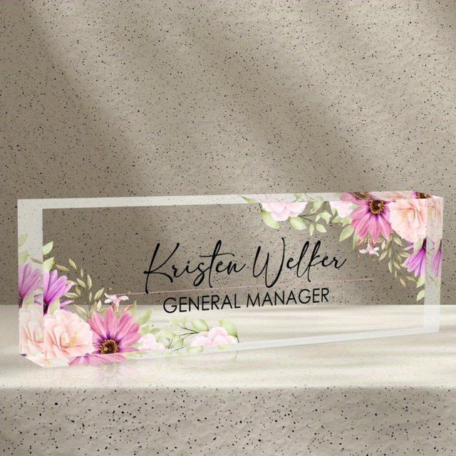 Maßgefertigtes transparentes Blumen-Acryl-Tischschild von Hello Young in Rot für Büro und Hochzeit - Bild 1