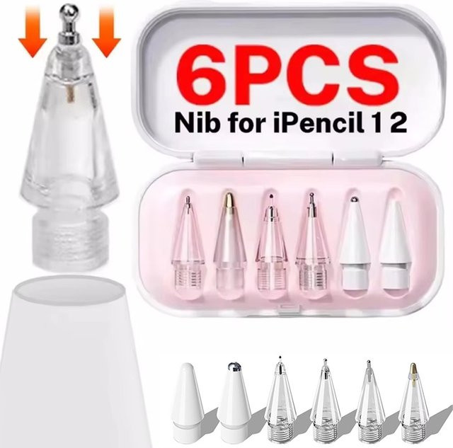 6 Stück Ersatz-Stiftspitzen für Apple Pencil 1., 2. und 3. Generation in Weiß - Bild 1