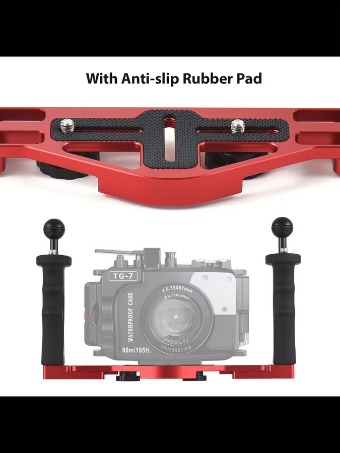 Dual Griff Kamera Tauchen Rig Handheld Unterwasser Tablett Stabilisator Kamera Gehäuse Halterung in Rot - Bild 6