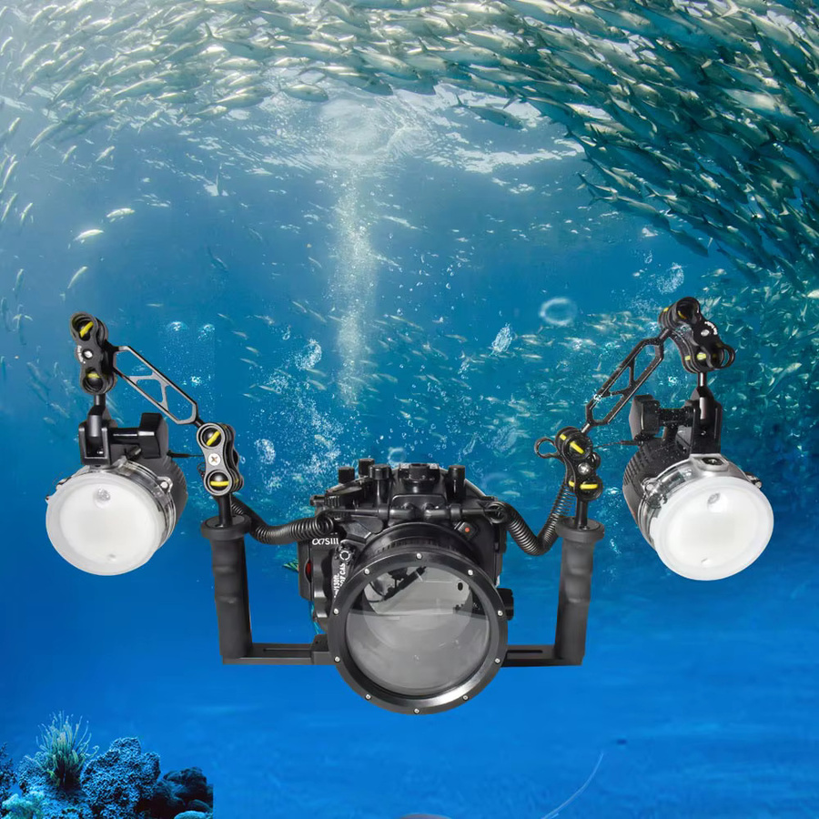 Seafrogs Unterwasserkamera Tauchgehäuse aus Aluminiumlegierung mit Blitz-Tablett und Dome Port für Sony A7SIII, Schwarz - Bild 5