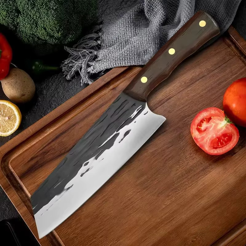 InLeung Geschmiedetes Hackmesser aus Edelstahl mit Holzgriff in Silber und Braun, Full Tang Kochmesser für Fleisch - Bild 3