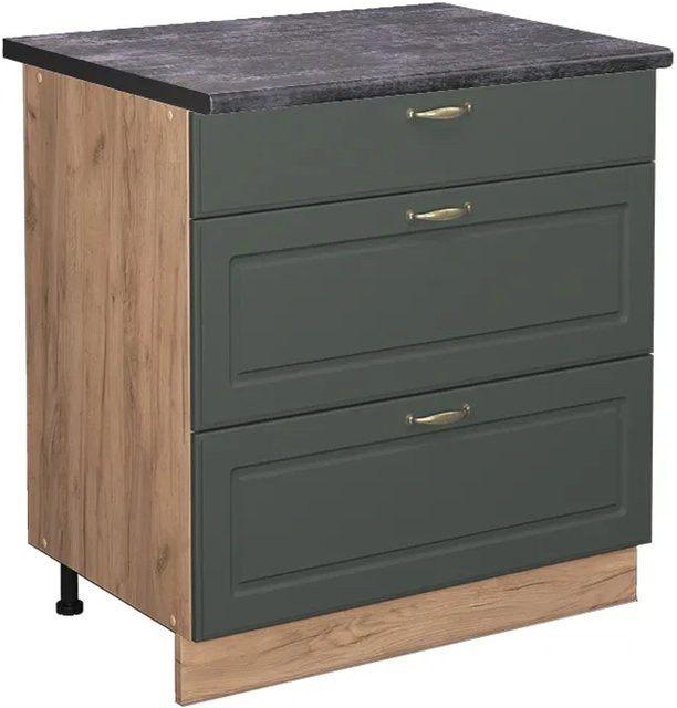 Vicco Küchenunterschrank Fame-Line in Eiche mit 3 Schubladen, Farbe Grün-Gold und Anthrazit, Landhausstil, B/T/H: 80 x 60 x 82 cm - Bild 1