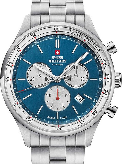 Swiss Military Chronograph, Quarz, Edelstahl, Blau, 42 mm, Herren - Bild 1