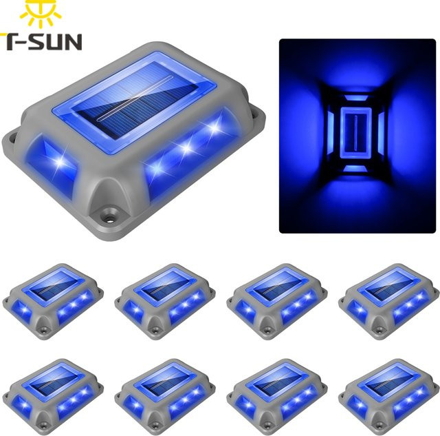 T-SUNRISE 8er Set Solar LED Außenleuchten Blau für Garten, Terrasse und Treppen zur Unterflur-Installation - Bild 1