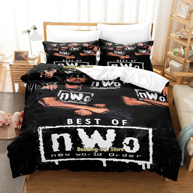 WWE nWo Bettwäsche-Set dreiteilig mit Cartoon Anime Design für Erwachsene und Kinder, Bettbezug-Set Single, B/H: 135 x 200 cm - Bild 1
