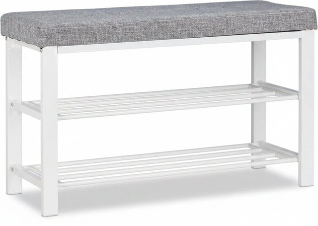 Relaxdays Schuhbank mit Polster in Grau aus Stoff, Metall und MDF, B/T/H: 81 x 50 x 32 cm - Bild 1