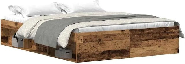 vidaXL Bettgestell in Altholz-Optik aus Kiefernholz und Holzwerkstoff, Farbe: Braun, B/T/H: 153 x 203 x 35 cm - Bild 1
