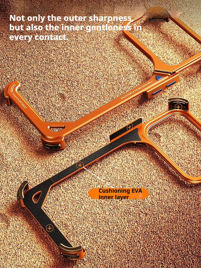Eary Metall-Bumper-Handyhülle für iPhone 17 Pro Max in Orange mit MagSafe Wireless Charging und Objektivhalterung, rahmenlose Schale mit 9-förmigem Design - Bild 3