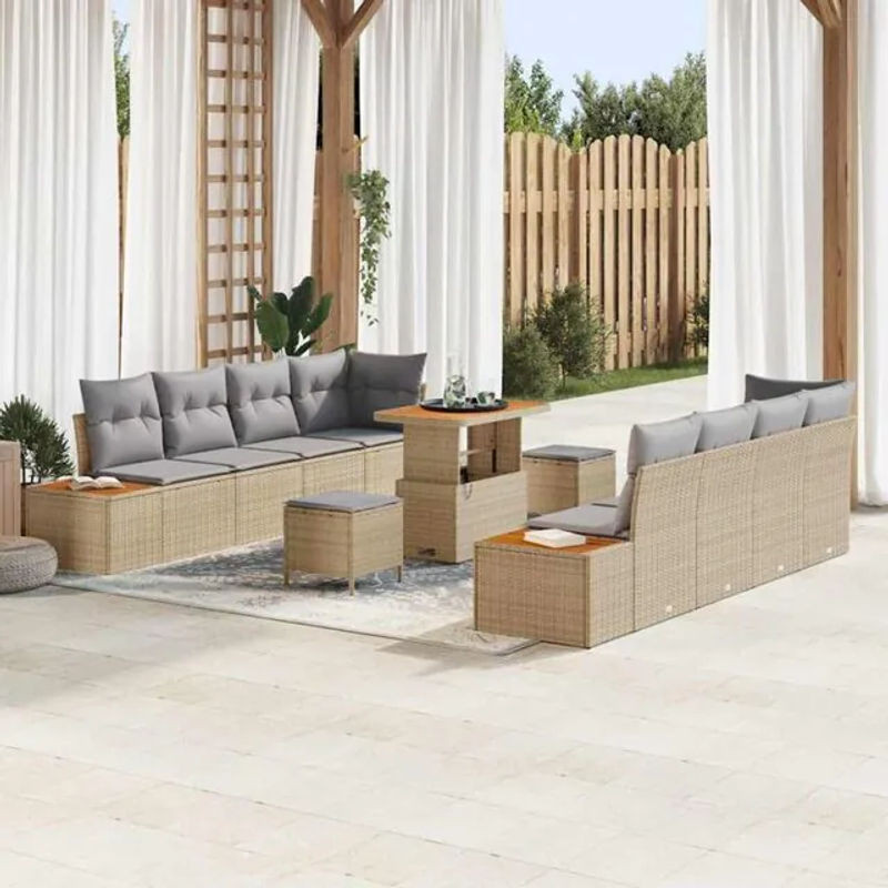 vidaXL Garten-Sofa-Set aus Poly-Rattan mit 11-teiligem Kissen-Set in Beige - Bild 1
