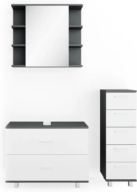 Vicco Badmöbel Set Ilias in Weiß und Anthrazit mit Spiegel, Kommode und Unterschrank, Breite: 80 cm - Bild 2