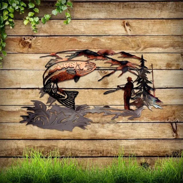 CIFBUY 3D-Wandkunst aus Metall als Angeldekoration mit Stockente und Forelle für dein Zuhause - Bild 1