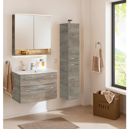 Fackelmann Spiegelschrank B.Style in Eiche Natur mit LED-Beleuchtung und Softclose-Türen, B/H/T: 80 x 81,2 x 26,3 cm - Bild 2