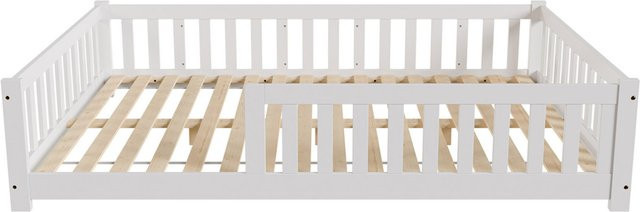 Juskys Kinderbett Naya Montessori Bodenbett aus Holz mit Rausfallschutz und Lattenrost, Weiß, B/T/H: 140 x 200 cm - Bild 1