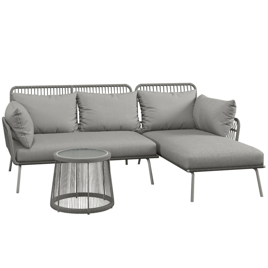 Outsunny 3-teiliges Gartenmöbel-Set in L-Form mit Polyrattan und weichen Kissen, Hellgrau, B/T/H: 125 x 77 x 82 cm - Bild 2