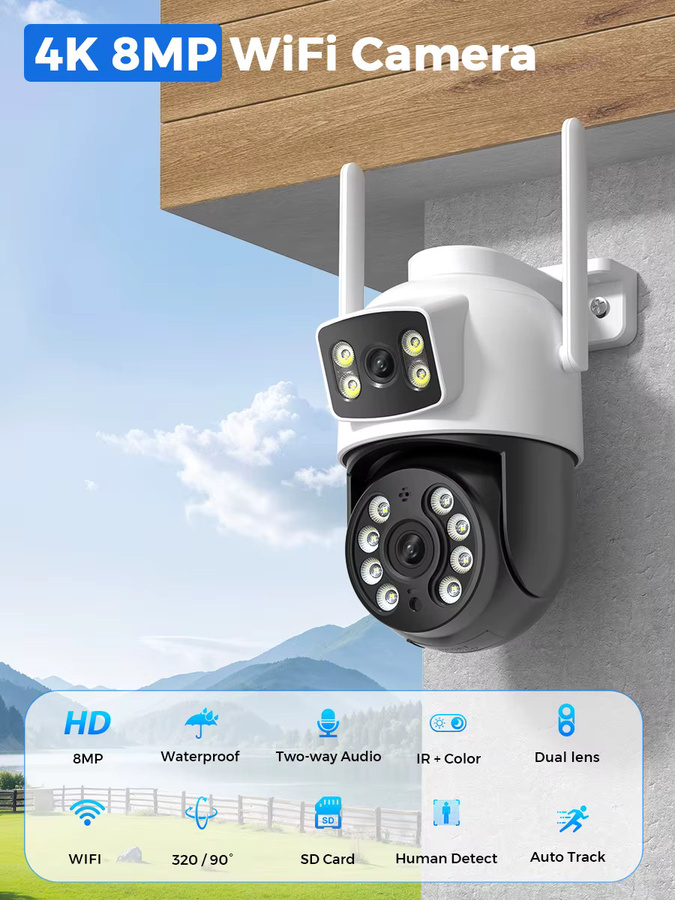 Besder 8MP IP PTZ Überwachungskamera mit Auto-Tracking, Nachtsicht und Dual-Screen, WiFi CCTV Sicherheitskamera in Weiß - Bild 2