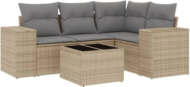 vidaXL 5-teilige Garten-Sofagarnitur aus Polyrattan mit Kissen in Beige - Bild 1