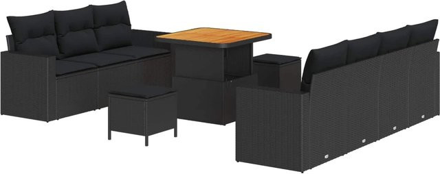 vidaXL Garten-Sofa-Set aus Poly-Rattan in Schwarz mit 10 Teilen, inklusive Kissen und Stauraumfunktion - Bild 1